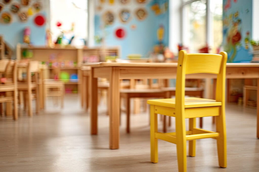 Empty school classroom representing the importance of school chemical disposal and laboratory safety in New Zealand.